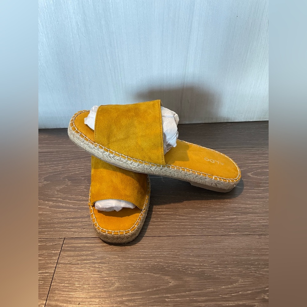Aldo Suede Leather Espadrilles Slides- Mustard